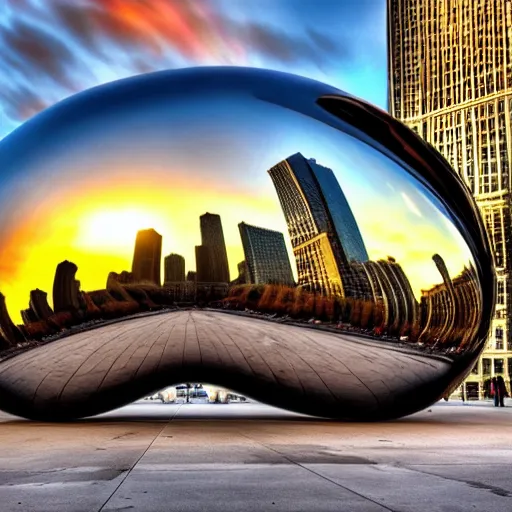 Image similar to the Chicago bean reflecting an endless fire and apocalypse, 8k realism