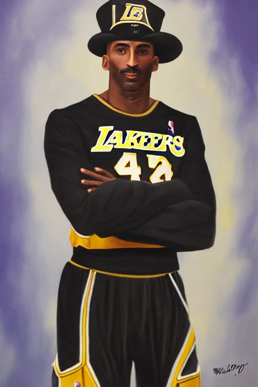 Image similar to full body portrait of the dictator of the los angeles lakers, 1 8 8 9, in full military garb, kobe bryant, oil on canvas by william sidney mount, trending on artstation