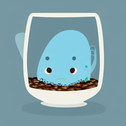 Prompt: An axolotl peeking out of a cup of coffee, light blue background