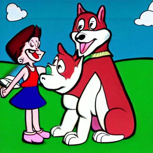 Image similar to cartoon of a husky dog with Lulu from the little Lulu show 1990s