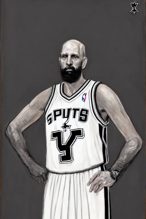 Image similar to full body portrait of the dictator of the san antonio spurs, 1 8 8 9, in full military garb, silver, black, white, greg popovich, oil on canvas by william sidney mount, trending on artstation