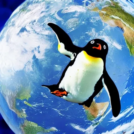 Image similar to a penguin flies around earth