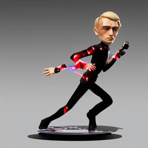 Image similar to putin russia isolated vinyl figure, figure photography, dynamic pose, holographic undertones, motion shapes color design, glitter accents on figure, anime stylized, sharp focus, accurate fictional proportions, high delicate defined details, ethereal lighting