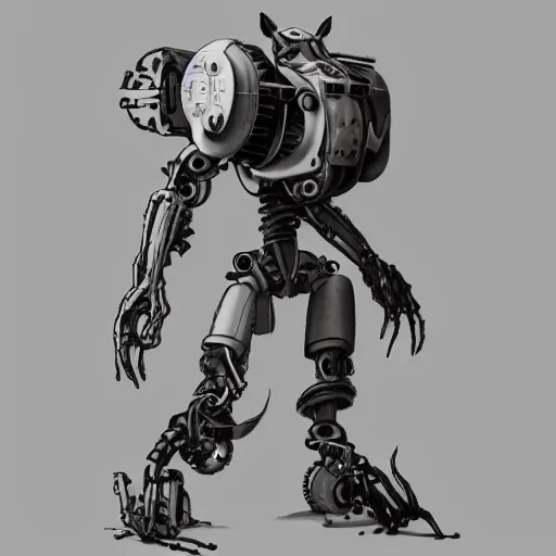 Image similar to mechanical fox with robo tech, apocalyptic elements, art render, character concept, smooth, sharp detail, pixar style