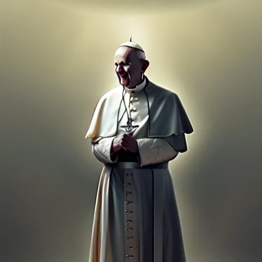 Image similar to pope john paul ii standing ina curch, digital painting, greg rutkowski, artstation, cinematic, matte painting