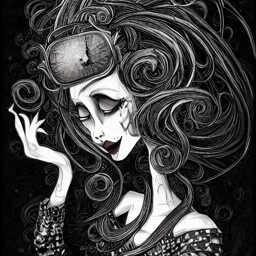 Image similar to a smug exclusivists, black ink line art, intricate, elegant, digital painting, concept art, smooth, focus, rim light style tim burton