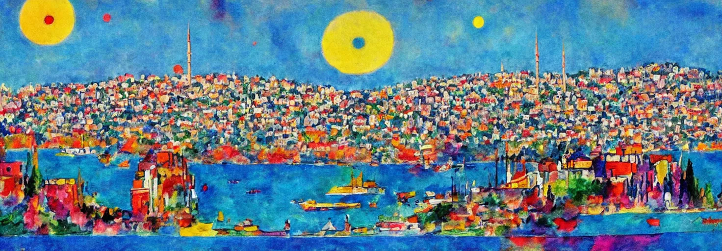 Image similar to Istanbul with a view on Bosporus in the style of Kandinsky