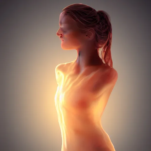 Prompt: beautiful render female made from honey, light through her body