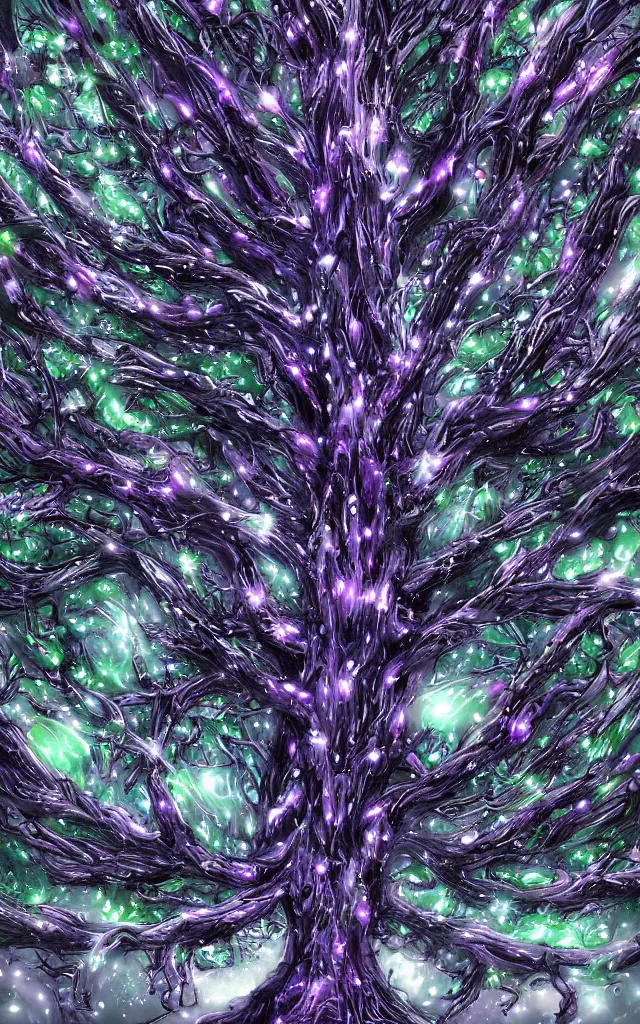 Image similar to futurist cybernetic yggdrasil tree, future perfect, award winning digital art