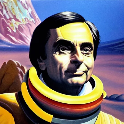 Image similar to extremely detailed painting of carl sagan on mars, detailed face