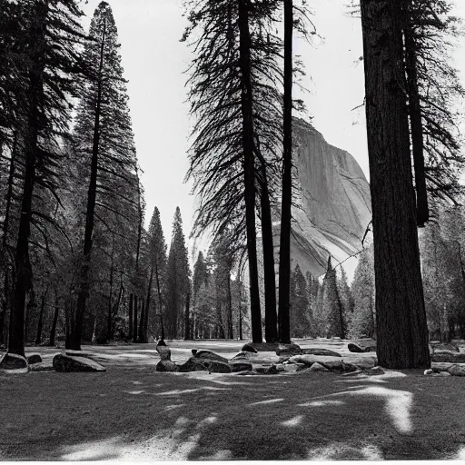 Prompt: black-and-white landscape photograph of Yosemite National Park by Ansel Adams width 1024