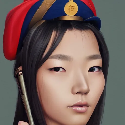 Prompt: portrait of beautiful japan woman soldier in uniform, by artgerm, nick silva, ja mong, greg rutkowsky, digital, soft painting, photorealism, skin reflections