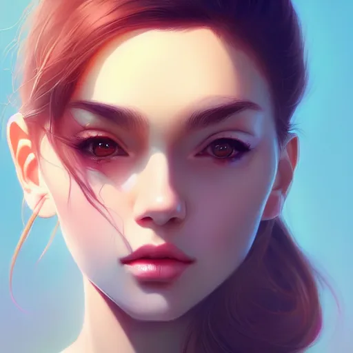 Image similar to a portrait of a beautiful model, art by ilya kuvshinov and wlop and artgerm, digital art, highly detailed, intricate, sharp focus, trending on artstation hq, deviantart, unreal engine 5, 4 k uhd image