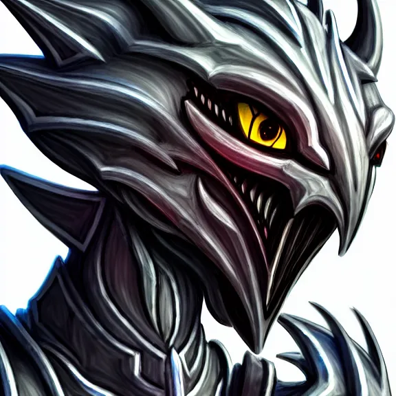 Image similar to high quality close up headshot of a cute beautiful stunning robot anthropomorphic female dragon, with sleek silver armor, a black OLED visor over the eyes, facing the camera, maw open and about to eat you, you being dragon food, the open maw being detailed and soft, highly detailed digital art, furry art, anthro art, sci fi, warframe art, destiny art, high quality, 3D realistic, dragon mawshot, dragon art, Furaffinity, Deviantart