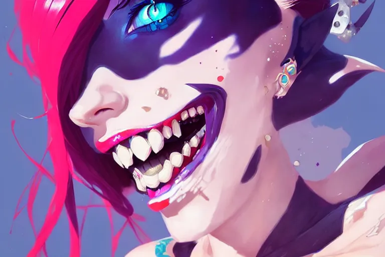 Image similar to a ultradetailed painting of jinx from league of legends by conrad roset, greg rutkowski and makoto shinkai trending on artstation