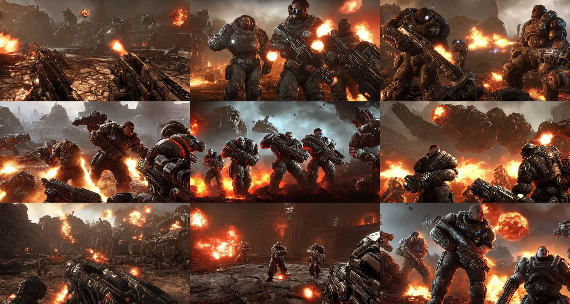 Prompt: Screenshot of videogame 'gears of war' 'Doom Eternal'