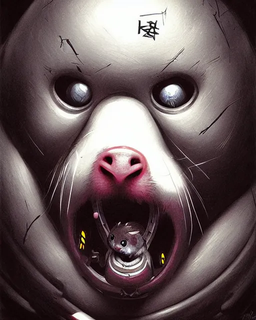 Image similar to wrecking ball the hamster from overwatch, with an evil and crazy look inn her eyes, character portrait, portrait, close up, concept art, intricate details, highly detailed, horror poster, horror, vintage horror art, realistic, terrifying, in the style of michael whelan, beksinski, and gustave dore