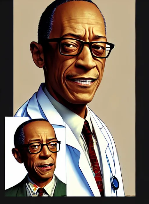 Prompt: cute doctor gus fring, natural lighting, path traced, highly detailed, high quality, digital painting, by don bluth and ross tran and studio ghibli and alphonse mucha, artgerm