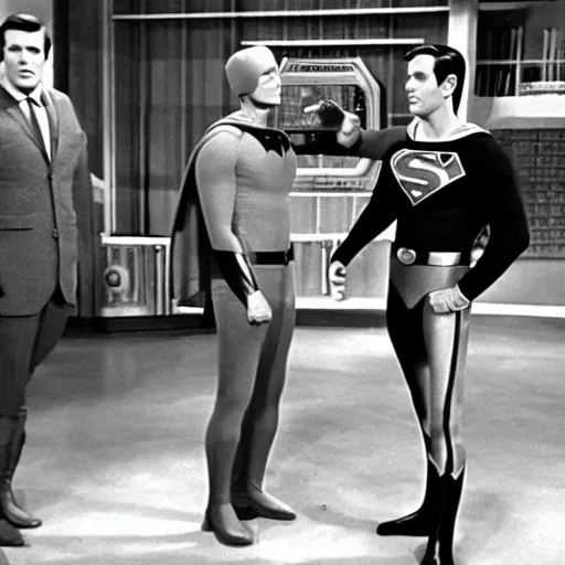 Image similar to superman on the adam west batman tv show, 1 9 6 6, with robin