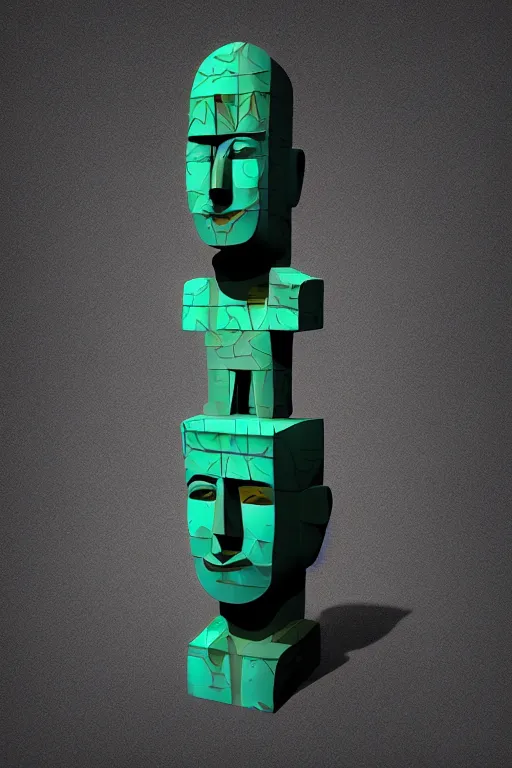 Image similar to cubist moai statue cutout digital illustration cartoon colorful beeple