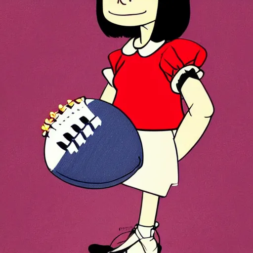 Image similar to Lucy van Pelt from Peanuts holding down an American football, digital art, artstation