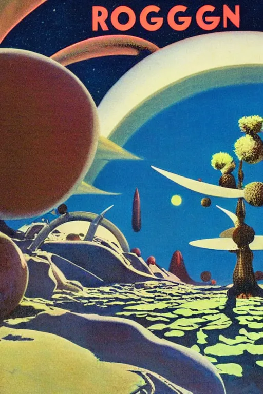 Image similar to 7 0 s travel poster for an extraterrestrial system destination, roger dean