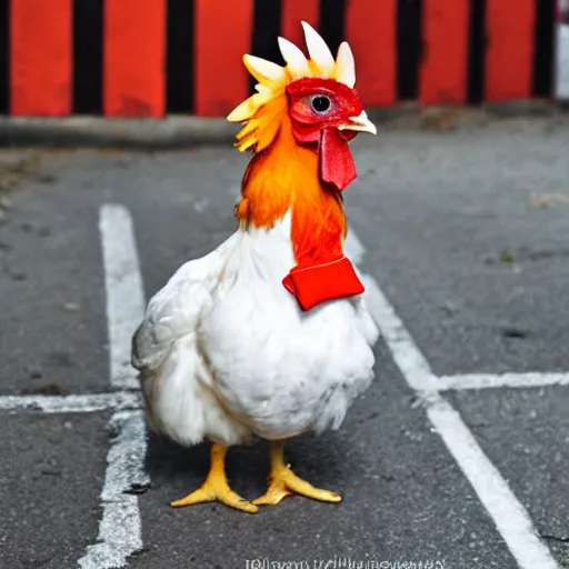 Prompt: photography cute chicken dressed as an inmate