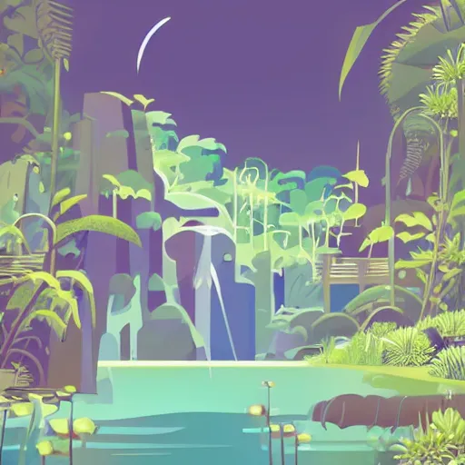 Image similar to beautiful happy picturesque charming organic sci - fi city in harmony with nature. water and plants. beautiful light. grainy and rough. soft colour scheme. beautiful artistic vector graphic design by lurid. ( 2 0 2 2 )