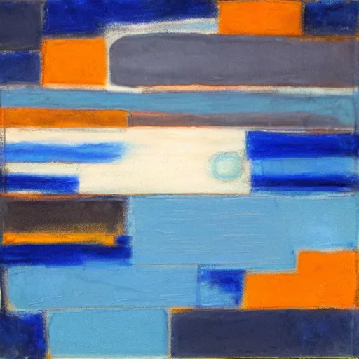 Image similar to In this mixed media art, the artist has used a simple palette of colors to create a feeling of calm and serenity. The soft hues of blue and green are reminiscent of a cloudy sky, while the orange and yellow suggest the warm glow of the sun. The vertical stripes of color are divided by thin lines of black, which give the impression of deep space. The overall effect is one of peacefulness and balance. multiple exposure by Mark Briscoe, by Lorenz Hideyoshi angular, uneven