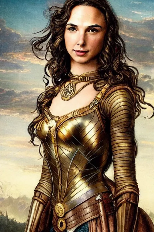 Image similar to highly detailed steampunk gal gadot, leonardo da vinci