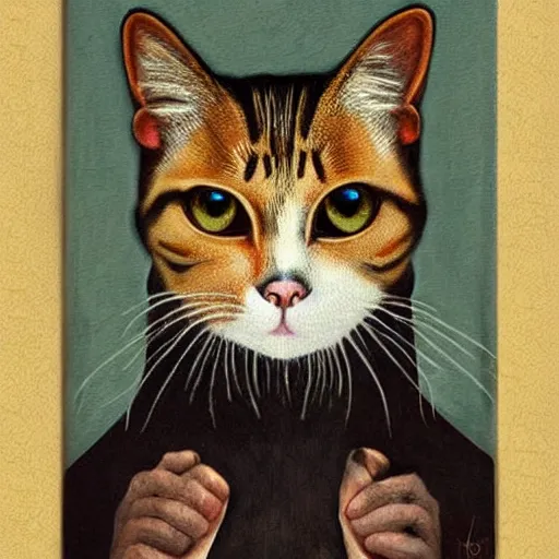 Image similar to anthropomorphic cat. evil. portrait. art