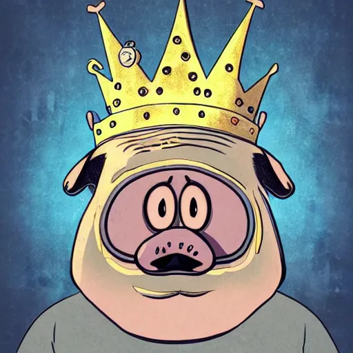 Prompt: grunge cartoon sketch of a pig in a gold crown by beeple , loony toons style, horror themed, detailed, elegant, intricate