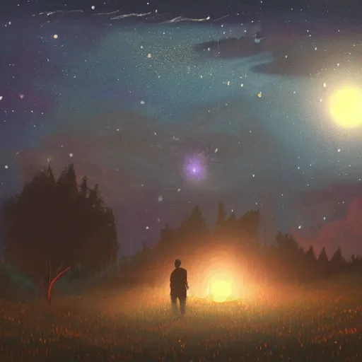 Image similar to a man do stargazing at night, Artstation