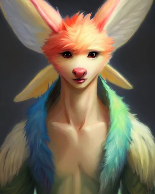 Image similar to character concept art of a cute young male anthropomorphic colorful furry angel dragon | | cute - fine - face, pretty face, key visual, realistic shaded perfect face, fine details by stanley artgerm lau, wlop, rossdraws, james jean, andrei riabovitchev, marc simonetti, and sakimichan, trending on artstation