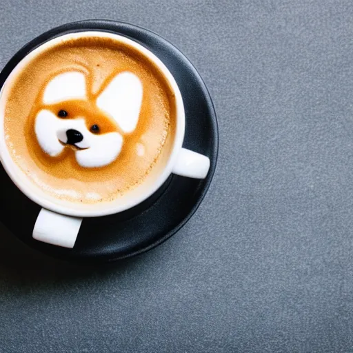 Prompt: close up photo of a cup of coffee, the foam has a shiba inu face, tasty. food photography, photorealistic, beautiful, bokeh, 4 k.