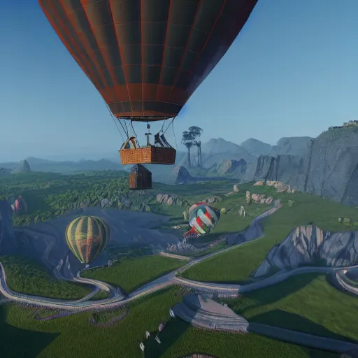 Prompt: hot air balloon carrying a hotel by H.P. Lovecraft, 8k, epic scene, scifi, unreal engine, masterpiece.