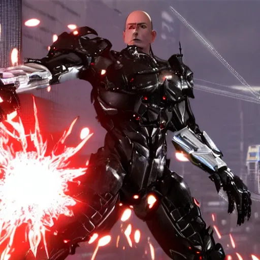 Prompt: A highly detailed screenshot of Jeff Bezos in Metal Gear Rising: Revengeance