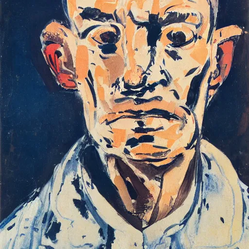 Image similar to painting of a man staring at you, by georg baselitz