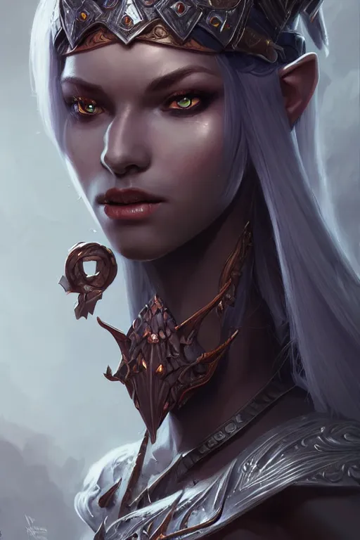 Image similar to dark elf princess, highly detailed, d & d, fantasy, highly detailed, digital painting, trending on artstation, concept art, sharp focus, illustration, art by artgerm and greg rutkowski and fuji choko and viktoria gavrilenko and hoang lap