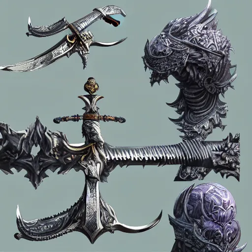 Prompt: ultra detailed hyper realistic deep focus smooth artstation wlop intricate highly detailed award winning articulated chaos sword