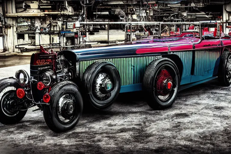 Prompt: full color photo of cyberpunk version of a 1 9 3 0 cadillac v 1 6