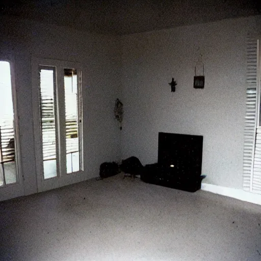 Image similar to a high flash photo of an empty suburban home, 2 0 0 6, taken with a disposable camera