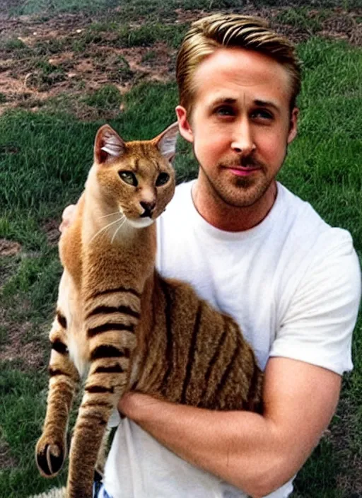 Prompt: Ryan Gosling and caracal cat