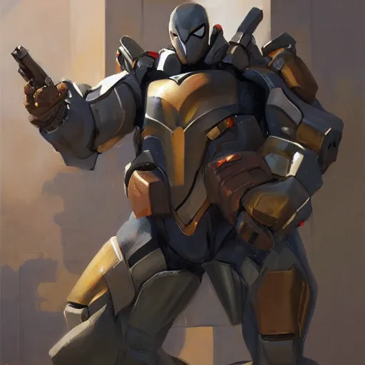 Image similar to greg manchess portrait painting of armored spiderman as overwatch character, medium shot, asymmetrical, profile picture, organic painting, sunny day, matte painting, bold shapes, hard edges, street art, trending on artstation, by huang guangjian, gil elvgren, ruan jia, greg rutkowski, gaston bussiere