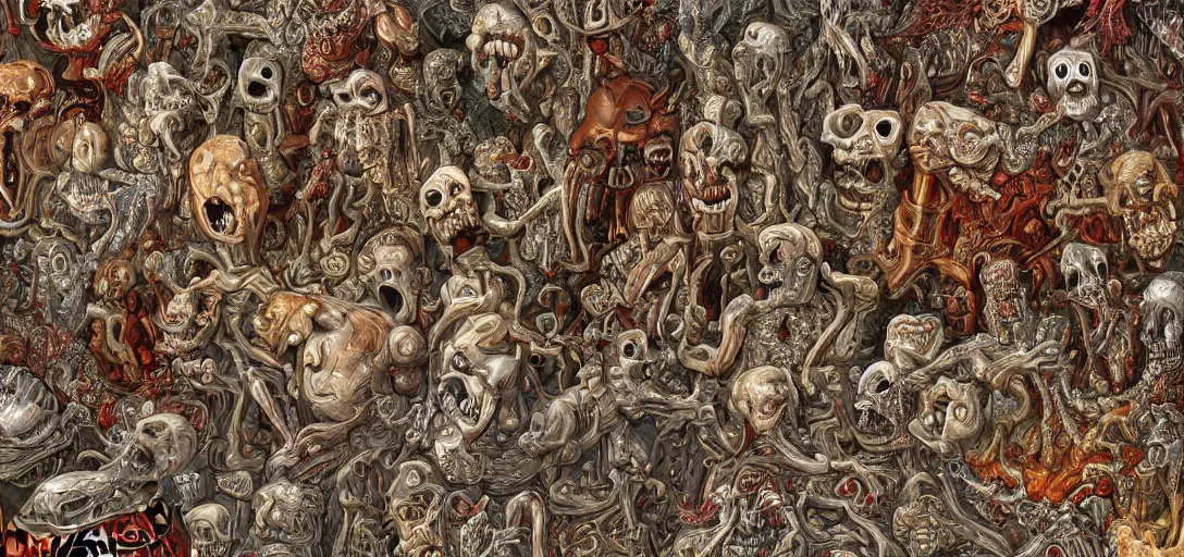 Image similar to frightening party of ghasts and gouls abomination, retro, anatomical, highly detailed, 4k, 8k, intricate and highly detailed digital art