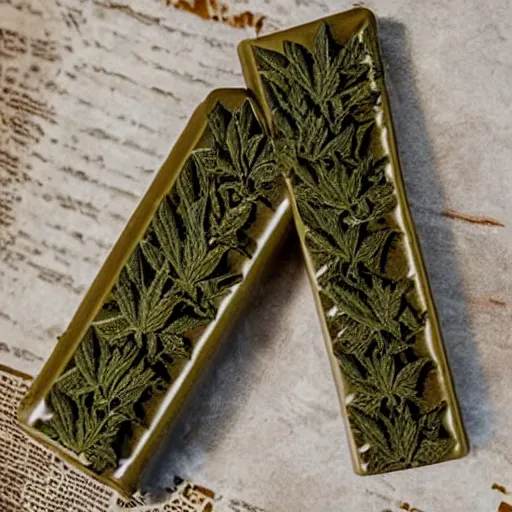 Image similar to a chocolate bar shaped like a cannabis leaf