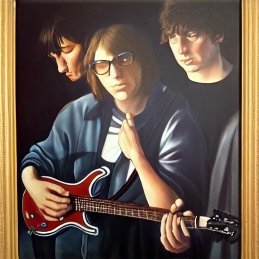 Image similar to Sonic Youth in concert, oil painting by Caravaggio