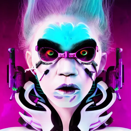 Image similar to album cover of Grimes as a highly detailed neon super villain character, trending on artstation, concept matte