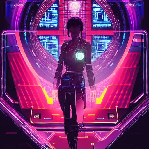 Image similar to a cyberpunk netrunner surrounded by a glowing computer interface, centered in the frame, cyberpunk concept art by Jean Giraud and josan gonzales, digital art, highly detailed, intricate, sci-fi, sharp focus, Trending on Artstation HQ, deviantart, 4K UHD image