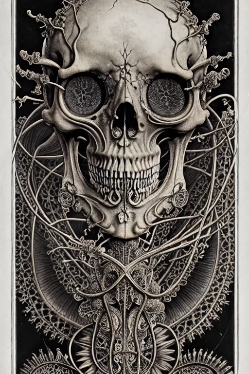 Image similar to art forms of nature by ernst haeckel, memento mori by arthur rackham, ornate antique porcelain beautiful skull mask, ultrasharp, photorealistic, hyperdetailed, octane render, polished, art nouveau, neo - gothic, gothic, intricate ornamental organic filigree, art nouveau botanicals, art forms of nature by ernst haeckel, horizontal symmetry, symbolist, visionary